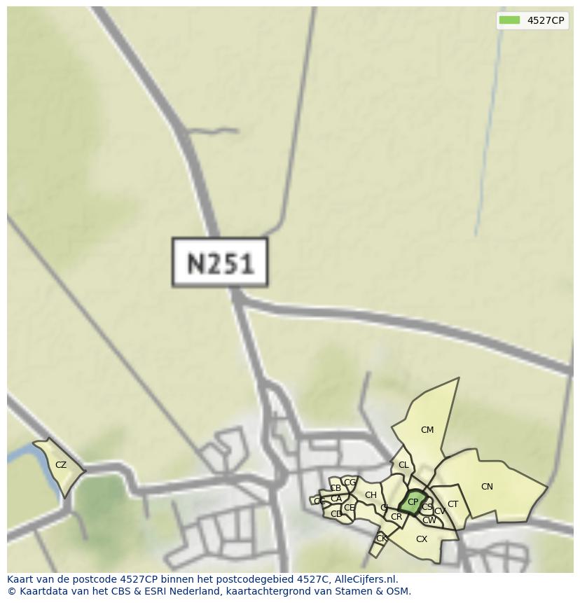 Afbeelding van het postcodegebied 4527 CP op de kaart.