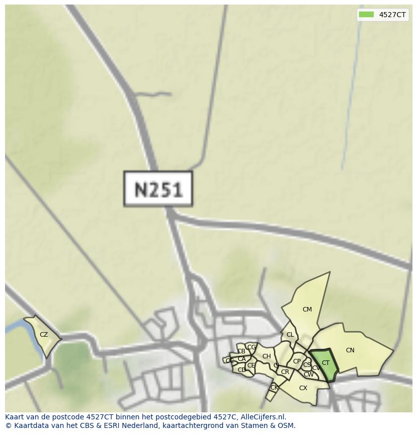 Afbeelding van het postcodegebied 4527 CT op de kaart.