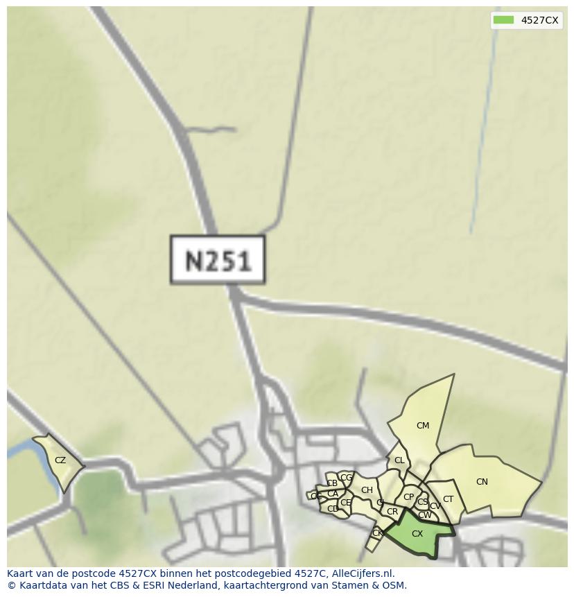 Afbeelding van het postcodegebied 4527 CX op de kaart.
