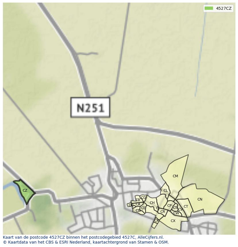 Afbeelding van het postcodegebied 4527 CZ op de kaart.