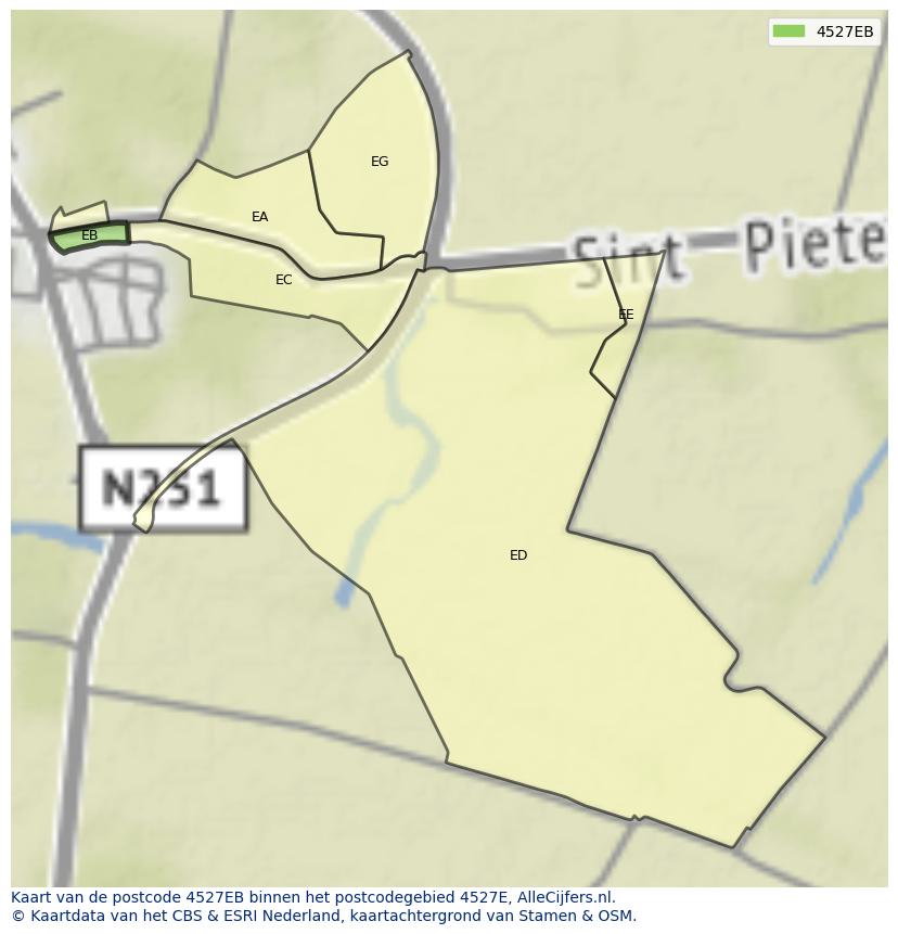 Afbeelding van het postcodegebied 4527 EB op de kaart.