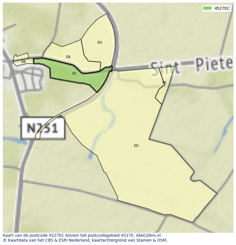 Afbeelding van het postcodegebied 4527 EC op de kaart.