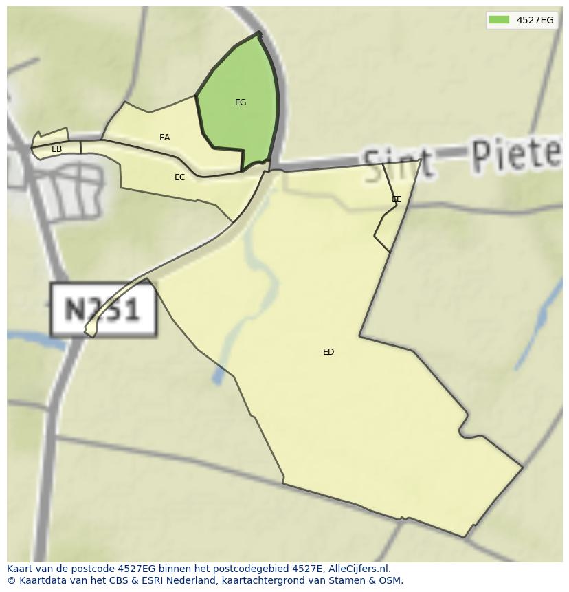 Afbeelding van het postcodegebied 4527 EG op de kaart.