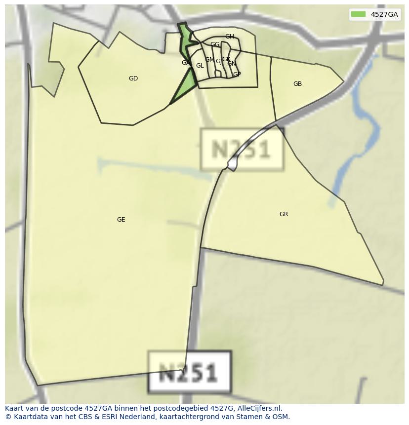Afbeelding van het postcodegebied 4527 GA op de kaart.