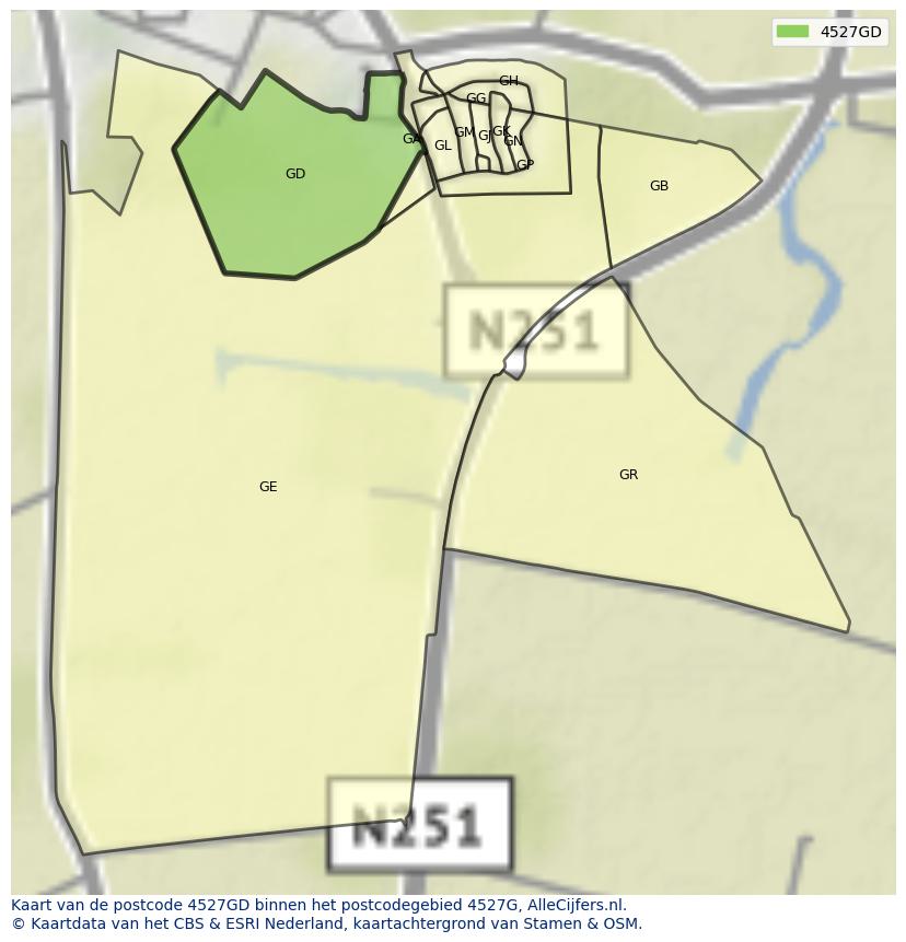 Afbeelding van het postcodegebied 4527 GD op de kaart.