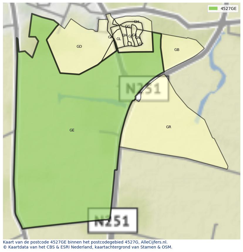 Afbeelding van het postcodegebied 4527 GE op de kaart.