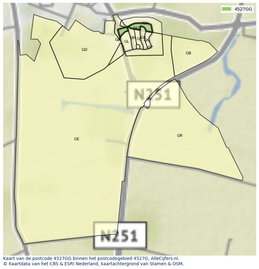 Afbeelding van het postcodegebied 4527 GG op de kaart.