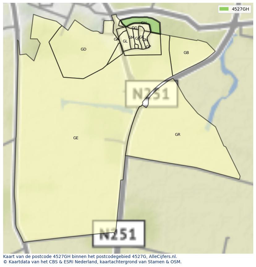 Afbeelding van het postcodegebied 4527 GH op de kaart.