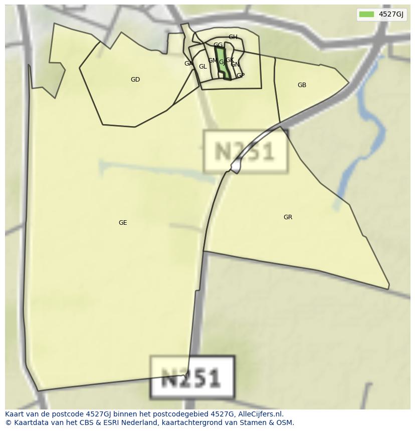 Afbeelding van het postcodegebied 4527 GJ op de kaart.
