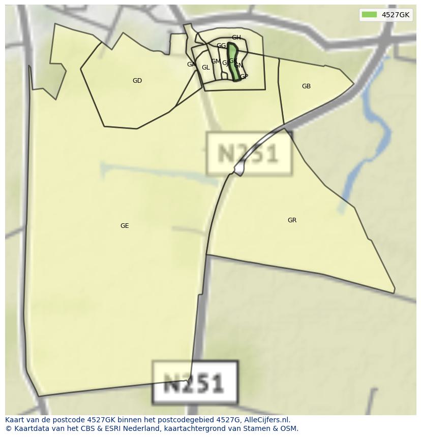 Afbeelding van het postcodegebied 4527 GK op de kaart.