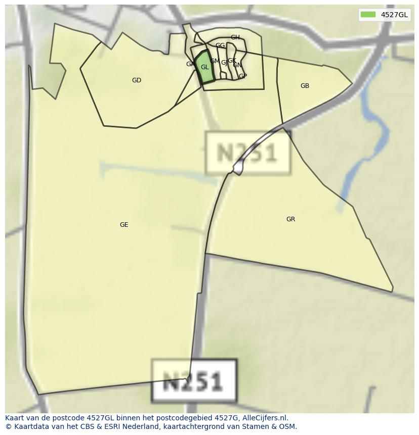 Afbeelding van het postcodegebied 4527 GL op de kaart.