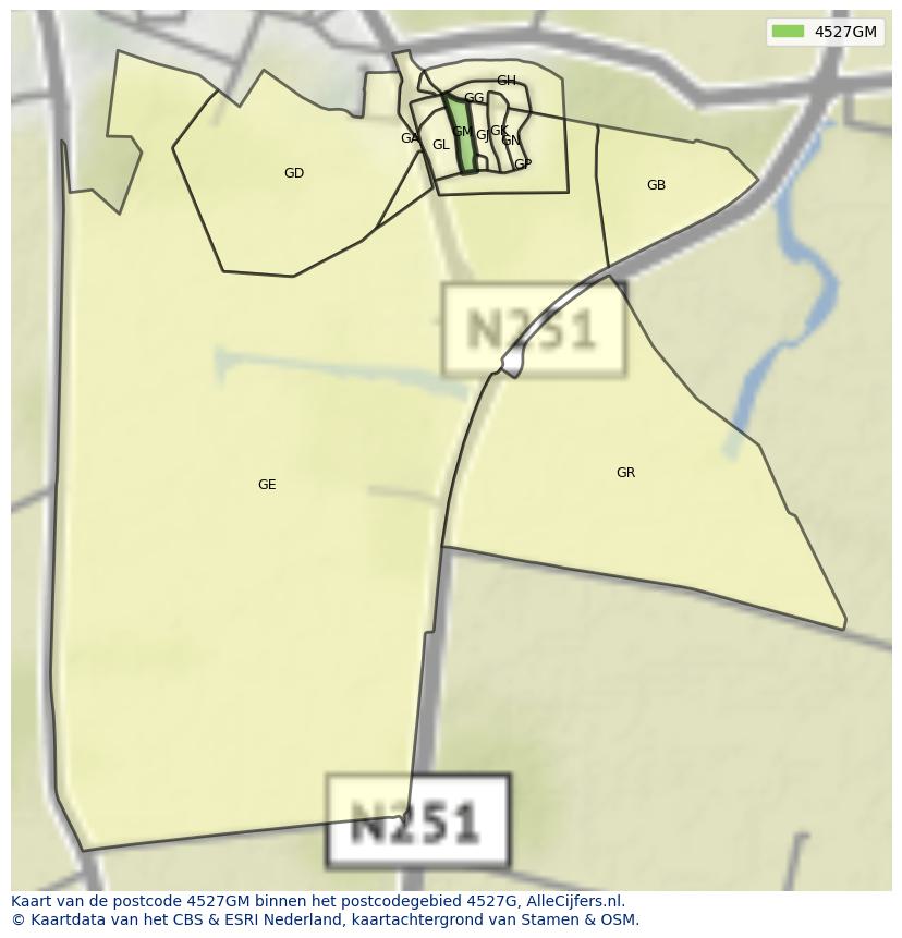 Afbeelding van het postcodegebied 4527 GM op de kaart.