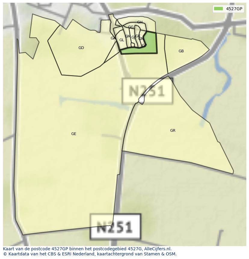 Afbeelding van het postcodegebied 4527 GP op de kaart.