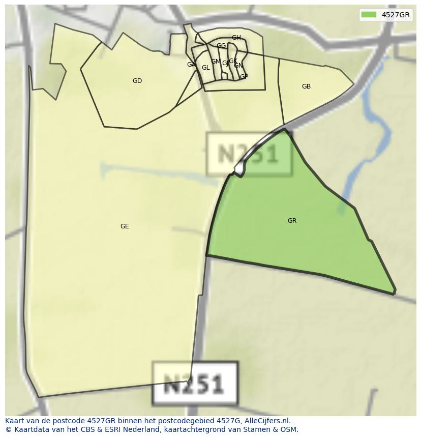 Afbeelding van het postcodegebied 4527 GR op de kaart.