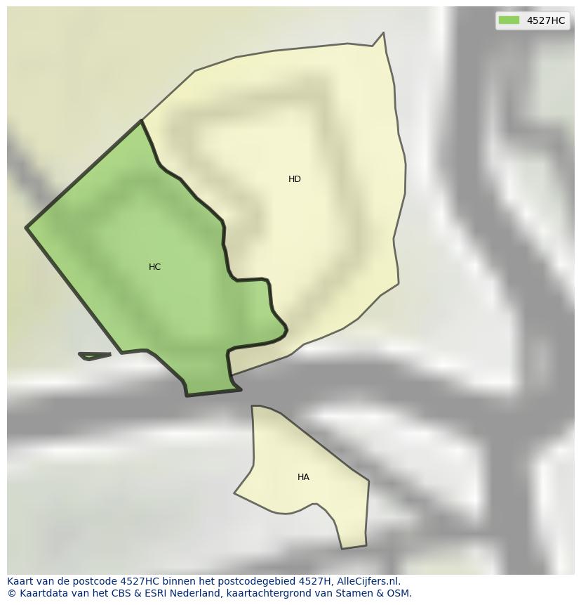 Afbeelding van het postcodegebied 4527 HC op de kaart.