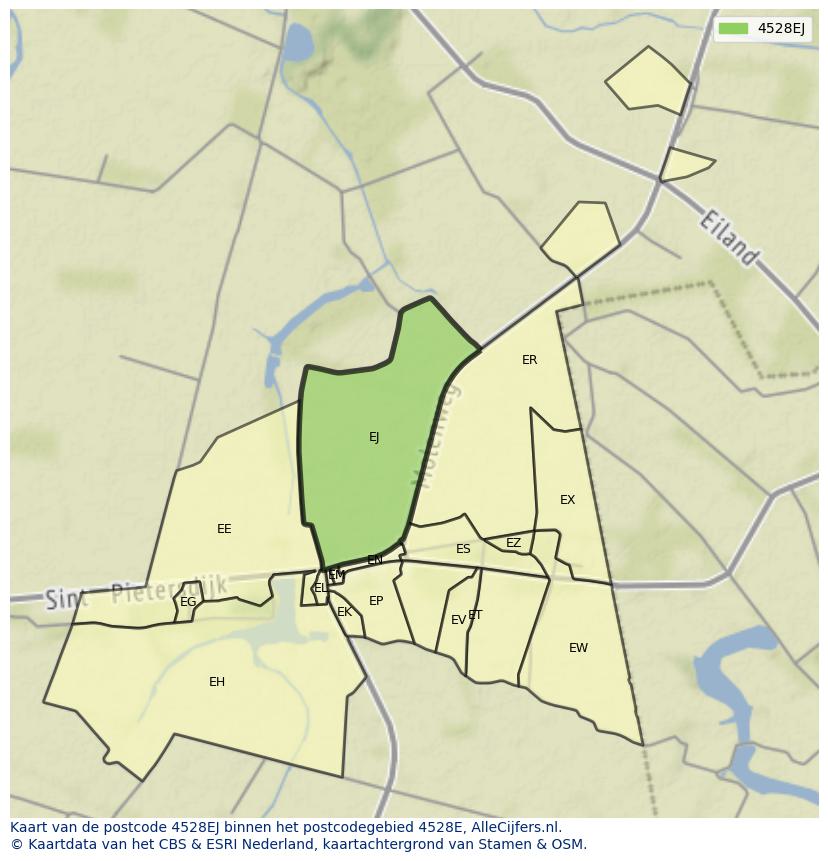 Afbeelding van het postcodegebied 4528 EJ op de kaart.