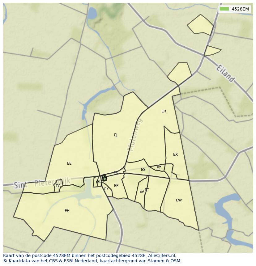 Afbeelding van het postcodegebied 4528 EM op de kaart.