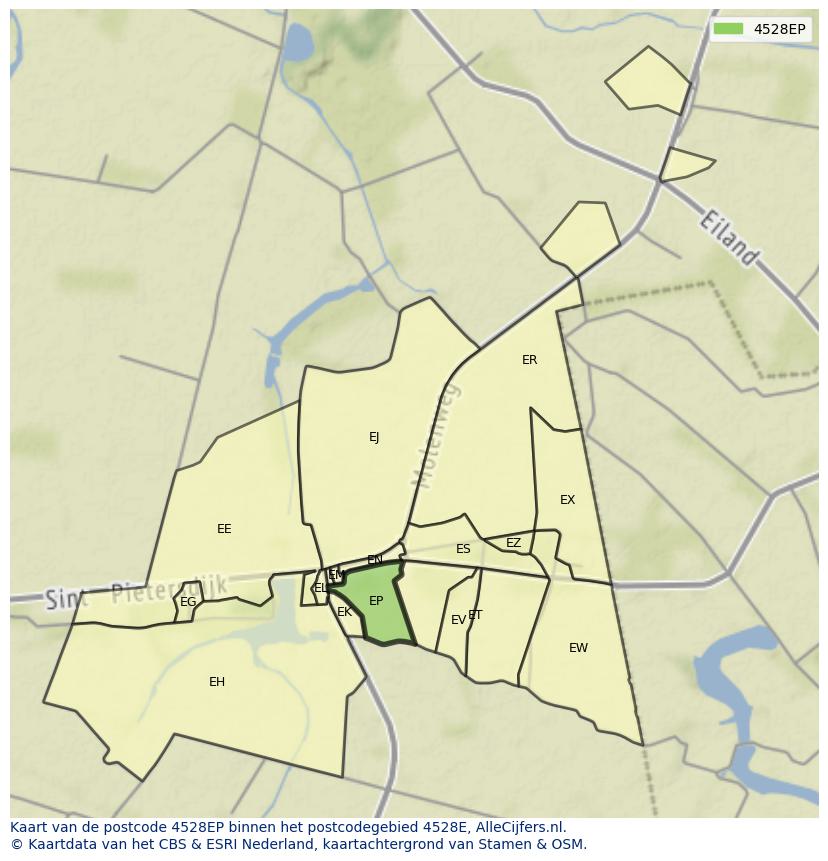 Afbeelding van het postcodegebied 4528 EP op de kaart.