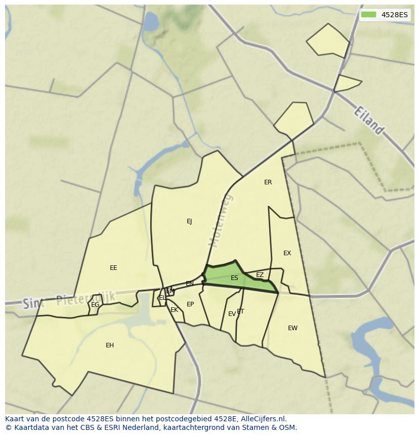 Afbeelding van het postcodegebied 4528 ES op de kaart.