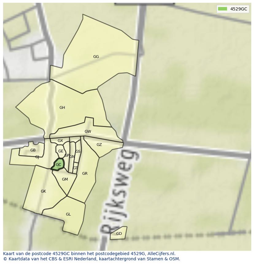 Afbeelding van het postcodegebied 4529 GC op de kaart.