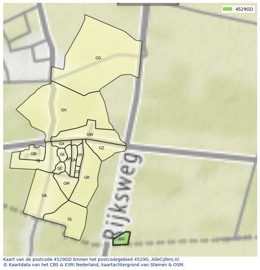 Afbeelding van het postcodegebied 4529 GD op de kaart.
