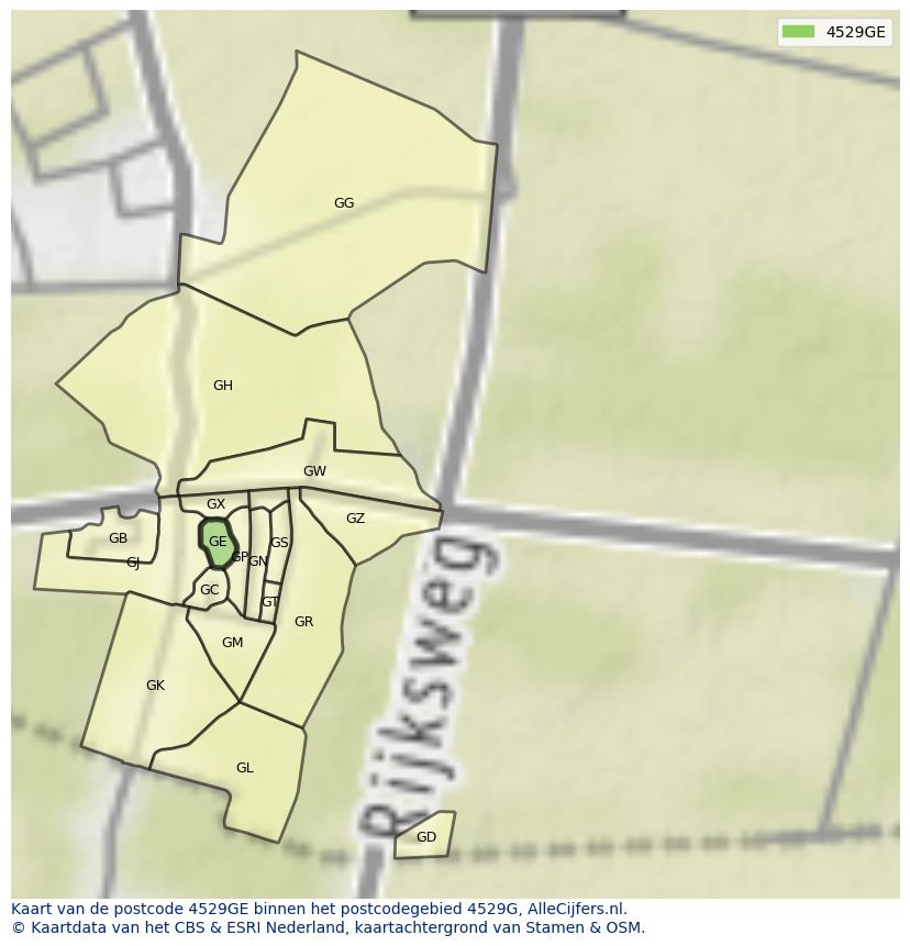 Afbeelding van het postcodegebied 4529 GE op de kaart.
