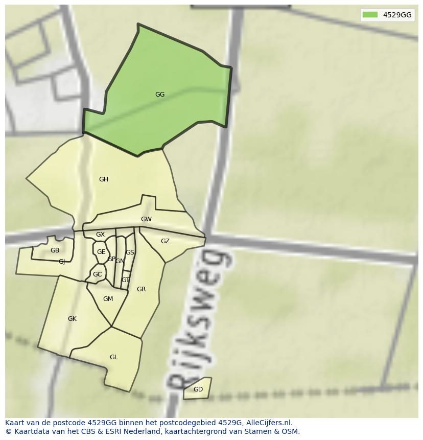 Afbeelding van het postcodegebied 4529 GG op de kaart.