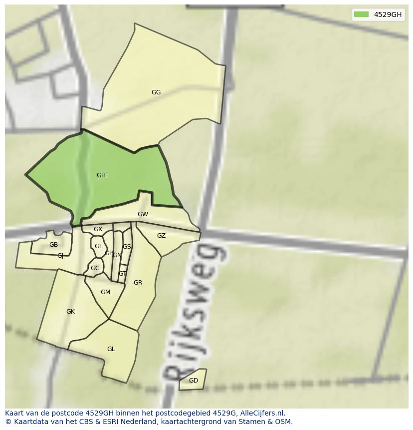 Afbeelding van het postcodegebied 4529 GH op de kaart.