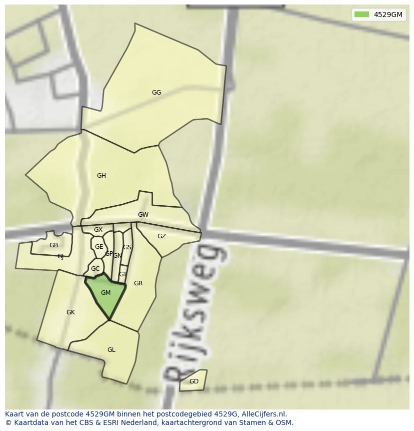 Afbeelding van het postcodegebied 4529 GM op de kaart.