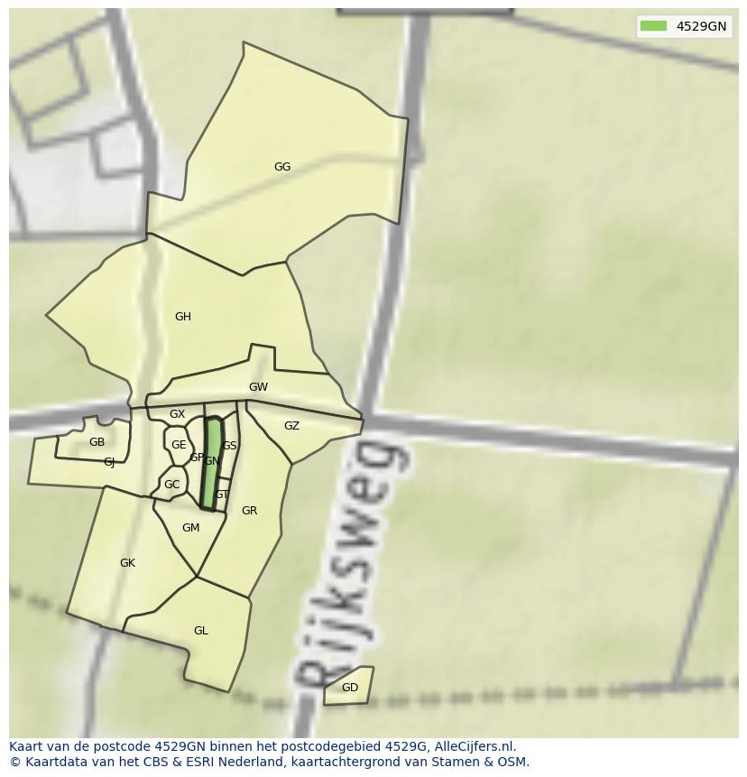 Afbeelding van het postcodegebied 4529 GN op de kaart.