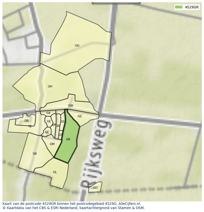 Afbeelding van het postcodegebied 4529 GR op de kaart.