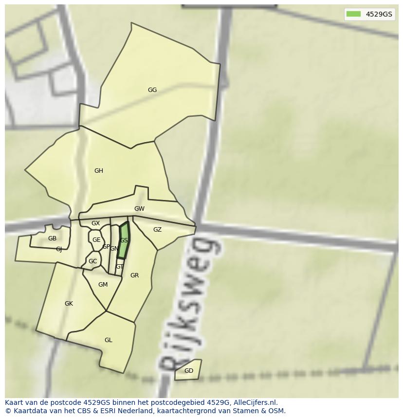 Afbeelding van het postcodegebied 4529 GS op de kaart.