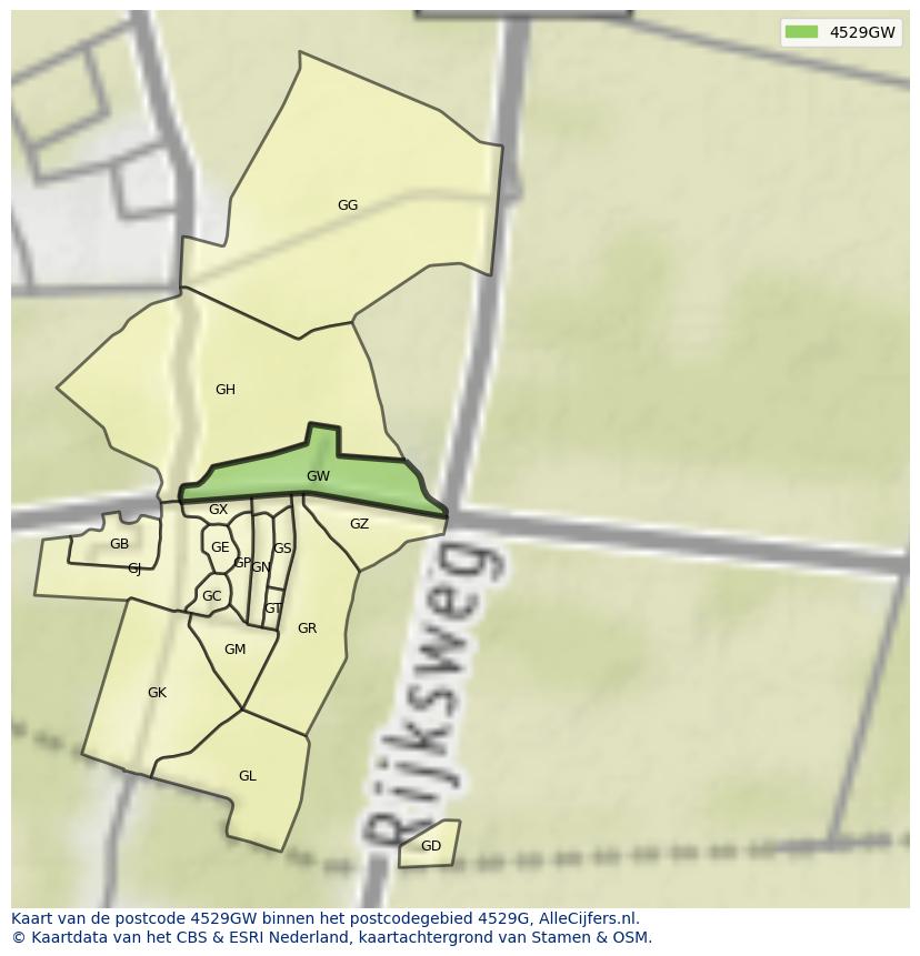 Afbeelding van het postcodegebied 4529 GW op de kaart.