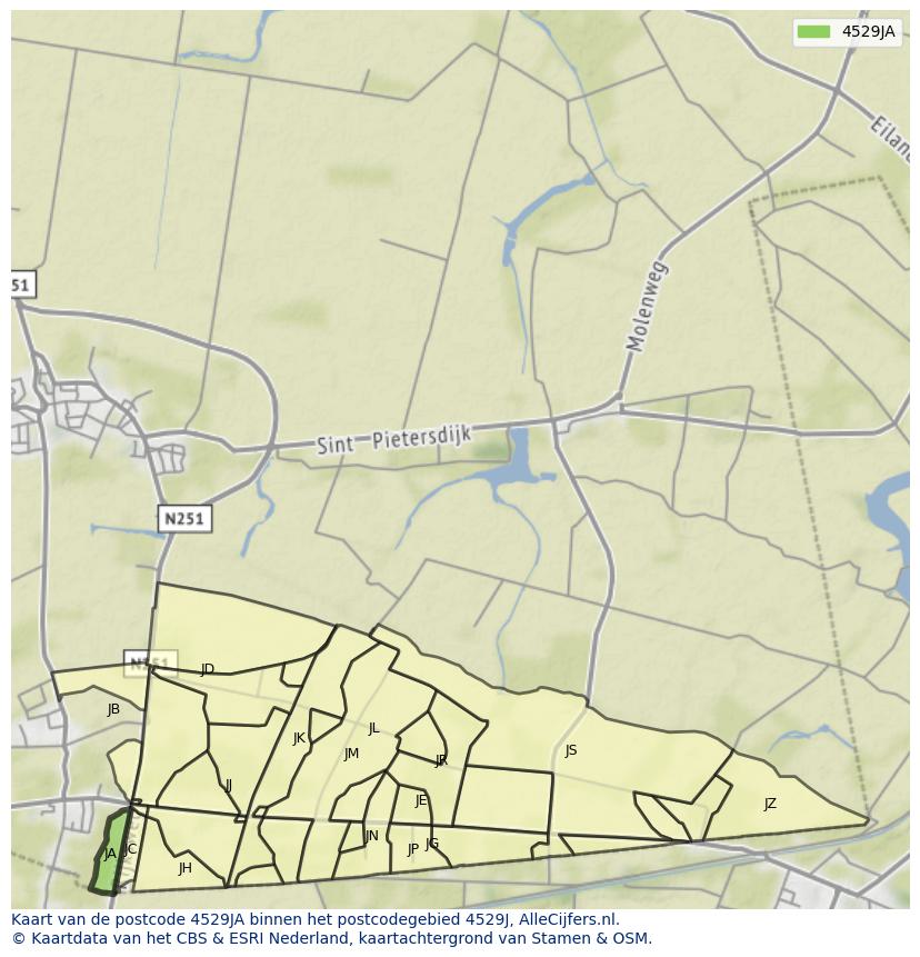 Afbeelding van het postcodegebied 4529 JA op de kaart.