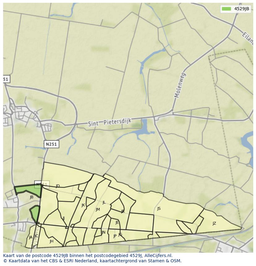 Afbeelding van het postcodegebied 4529 JB op de kaart.