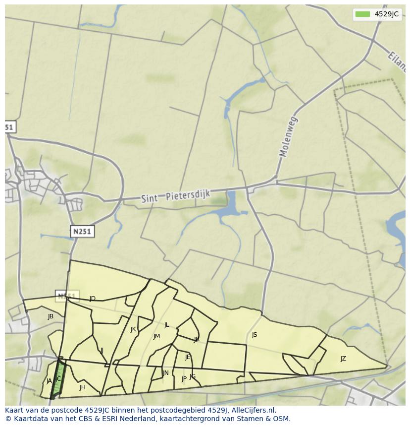 Afbeelding van het postcodegebied 4529 JC op de kaart.
