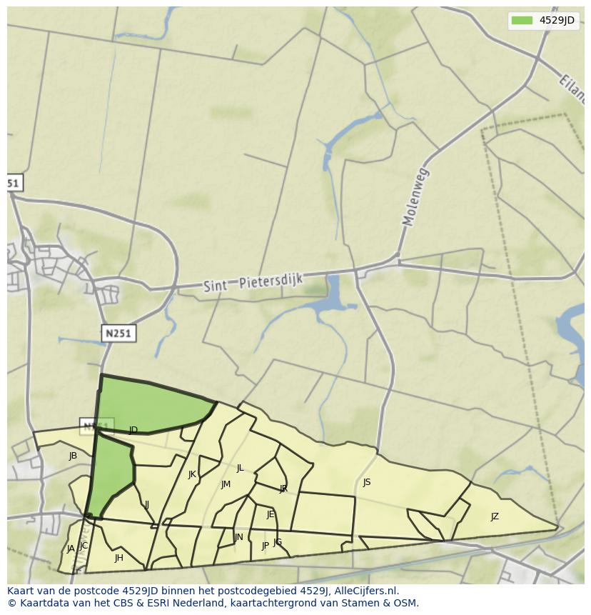 Afbeelding van het postcodegebied 4529 JD op de kaart.