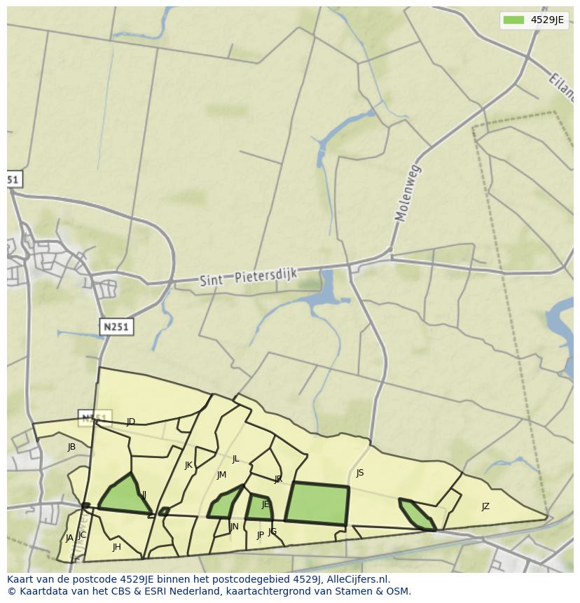 Afbeelding van het postcodegebied 4529 JE op de kaart.