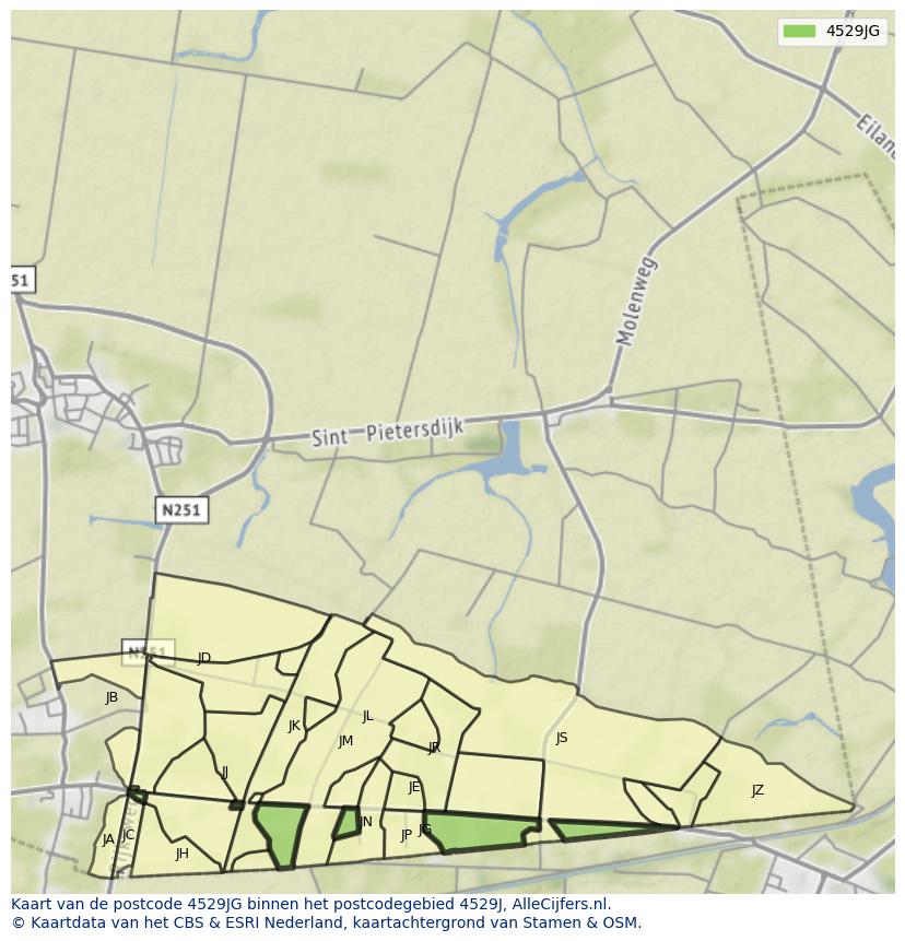 Afbeelding van het postcodegebied 4529 JG op de kaart.