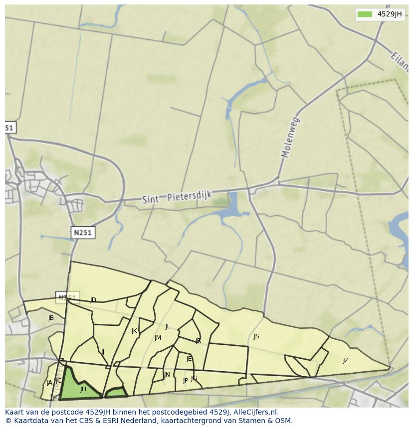 Afbeelding van het postcodegebied 4529 JH op de kaart.