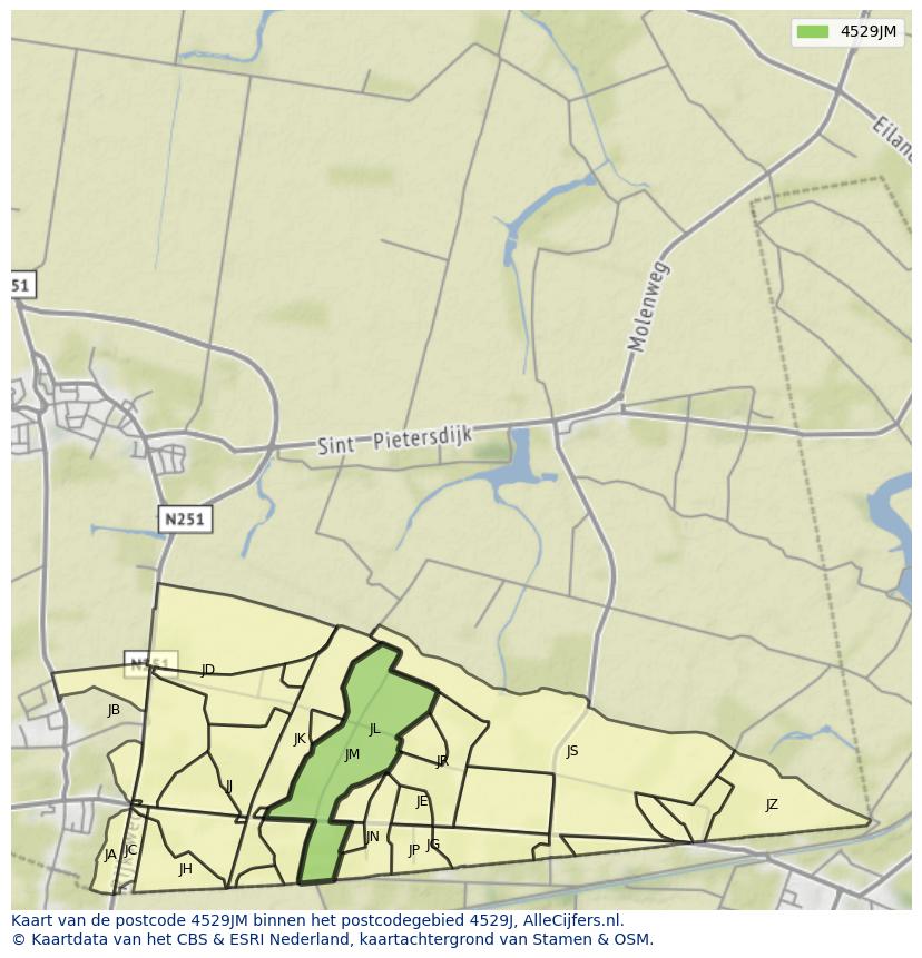 Afbeelding van het postcodegebied 4529 JM op de kaart.