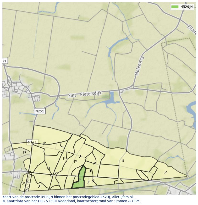 Afbeelding van het postcodegebied 4529 JN op de kaart.