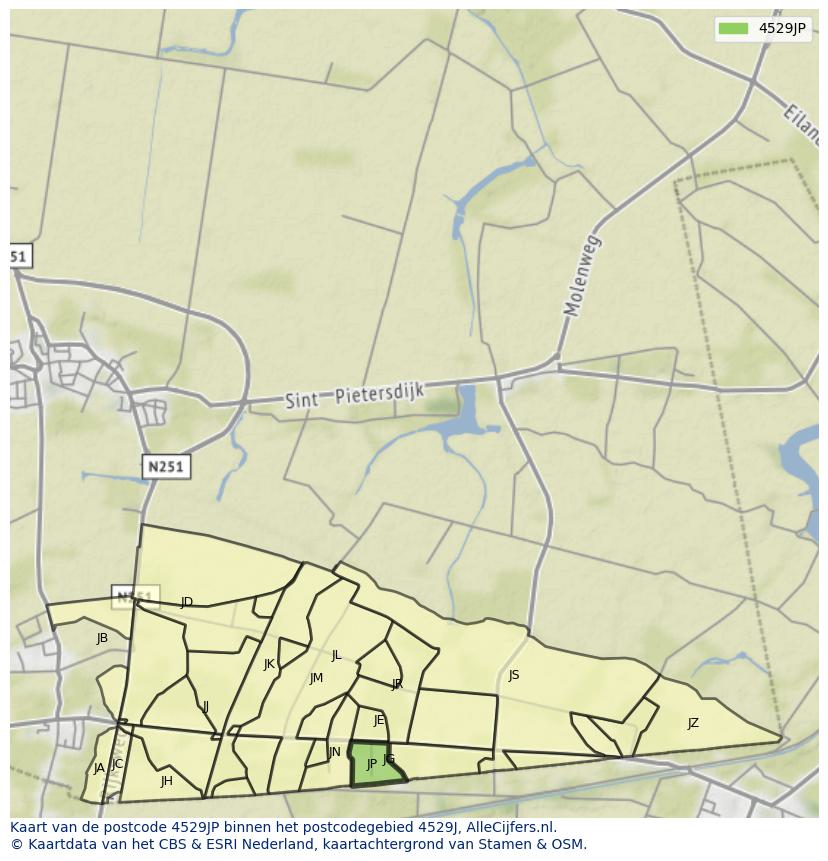 Afbeelding van het postcodegebied 4529 JP op de kaart.