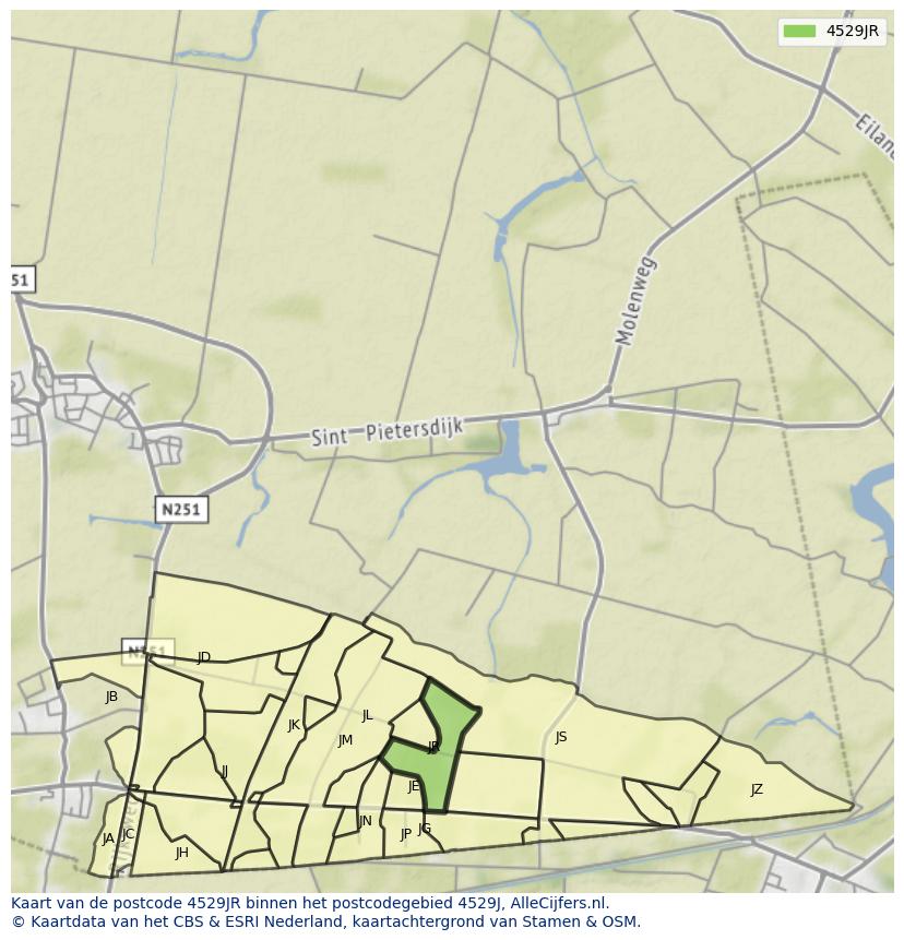 Afbeelding van het postcodegebied 4529 JR op de kaart.