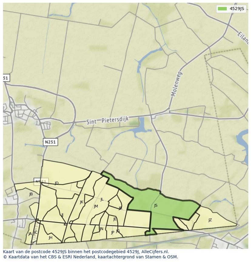 Afbeelding van het postcodegebied 4529 JS op de kaart.