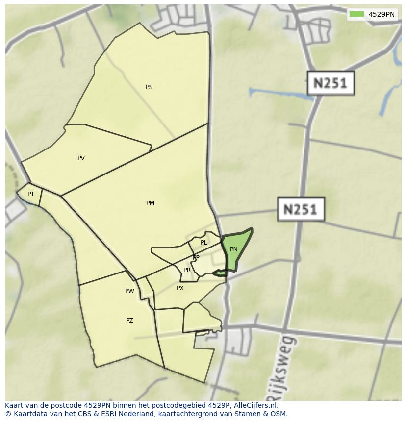 Afbeelding van het postcodegebied 4529 PN op de kaart.