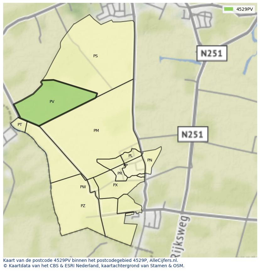 Afbeelding van het postcodegebied 4529 PV op de kaart.