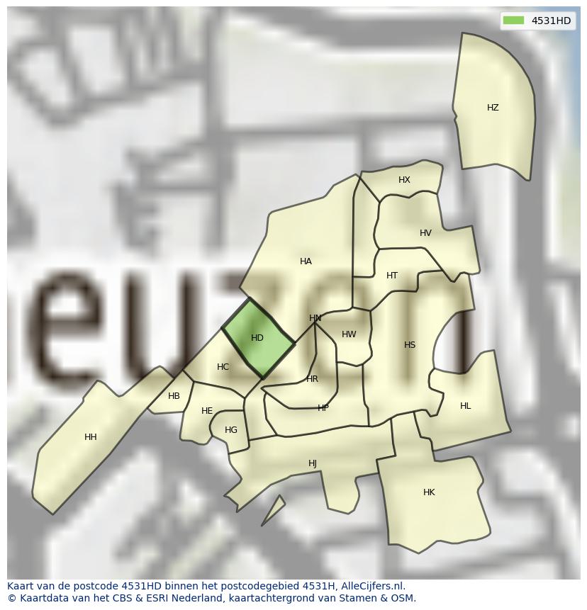 Afbeelding van het postcodegebied 4531 HD op de kaart.