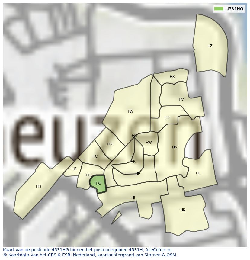 Afbeelding van het postcodegebied 4531 HG op de kaart.