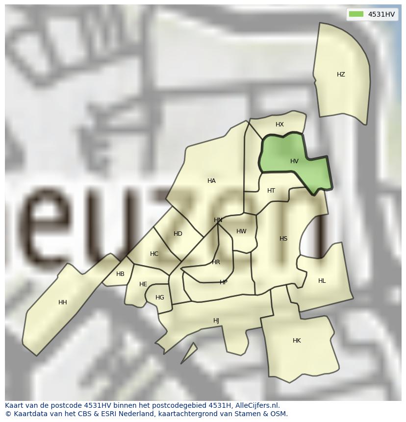 Afbeelding van het postcodegebied 4531 HV op de kaart.
